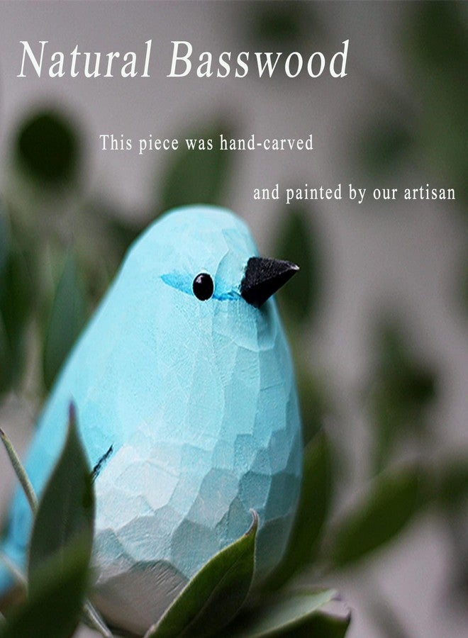 WEAUSUP Handmade Wooden Carved Bird Decor Sculpted Hand-Painted Bird Figurines Small Home Decor Bird Statue Shelf Decor BFF Gifts for Bird Lovers(Blue Robin) - Image 2